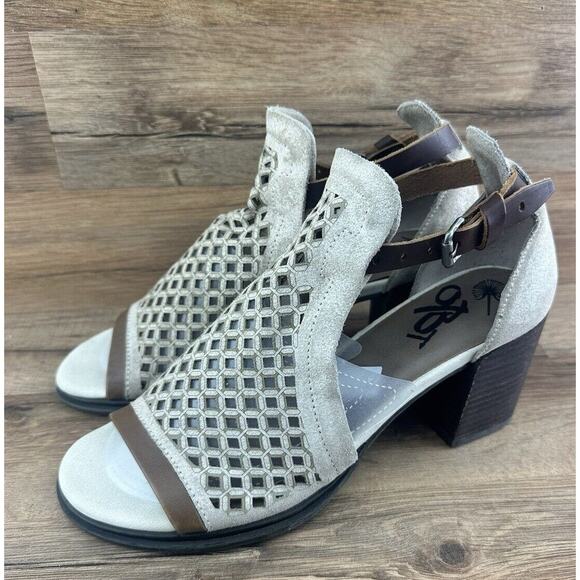 OTBT Metaphor Taupe Stone Leather Open Toe Block Heel Sandal Bootie Sz 10 - Picture 1 of 9